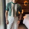 2022 Jacquard Striped Knitted T-shirt Summer Short Sleeve Tops Tees Casual Business Social T-Shirt Knitted Pullover Men Clothing Y220630