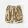 Summer Men s Cotton Corduroy Casual Shorts Khaki Multi pocket Lace Retro Workwear GA T102 220722