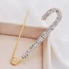 Rhinestones Safety Pin Brooches Large Simple Pins Brooch For Women Dress Gold Plating Crystals Elegant Brooche Jewelry