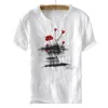 Men039s T-shirts Mannen Zomer Mode Katoen Linnen Stiksels Klassieke Casual Rode Roos Borduren Korte Mouw Oneck Witte T-shirts 9211889