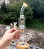 Yellow 12 inch Double Layer Glass Water Bong Hookahs with Tire Perclator recycler for Smoking Pipes