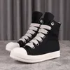 High 2022s Street Rick Canvas Shoes Jumbo Shoeslace Solid Black Male Sneakers Lace-up Rubber Owens Women's Sneakers With Box Size 34-48 FLDS