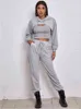 Women Athflow Style Hoodie Three-piece Suit Solid Crop Bare Midriff Sweatshirt Athleisure Vest And Pant Outfits Set For Sports T220729