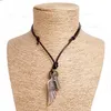 Ängelvinge halsband bokstav id ring charm justerbar läderkedja halsband för kvinnor män mode smycken gåva