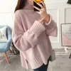 Women's Sweaters Women's Thick Fashion High Collar Red Pink Knitted Sweater Women Tops Autumn Winter Loose 3 Color Knit Turtleneck