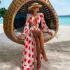 Beach Dress Bikini Cover Up Print Bathing Suit Women Kimono Plus Size Tunic Sexy Long Sleeve Swimwear Cover-Ups 220423