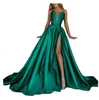 Elegant Strapless Party Gown Satin Sexy Evening Dress High Slit Plus Size Prom Dresses Long Vestido Fiesta
