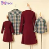 Popreal Family Matching Closed Solid kjol Mother Daughter Dress Plaid Print Fader och Son Shirt Family Clothing Set