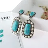 Earrings Vintage White Small Bead Square Stone Long Earring Ethnic Natural Blue Turquoises Dangle For Women Fashion Boho Jewelry 85637822