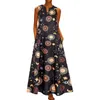 2020 Floral Print Boho Casual Long Dress Summerkläder för kvinnor V Neck Sexig av axel damer es plus size maxi 220402