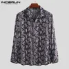 INCERUN Hombres Camisa estampada de manga larga Streetwear Botón de solapa Personalidad Hombres Camisas Casual Marca Tops de alta calidad S-5XL 220623