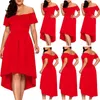 Plus-klänningar Summer Slash Neck High Low Cocktail Party Lady Pullover Bridesmaid A-Line Elegant Formal Dress RobePlus