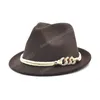 Gebogen rand Classic Mens Wool Jazz Fedora hoed met riem vintage vilt vilt billycock tophoeden heer jazz cap