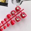 Unghie finte personalizzate 24 pezzi fai da te unghie corte artificiali lucide arancione rosso punta finta per design copertura completa punte per nail art Prud22