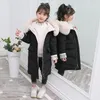 Manteau en duvet enfants veste fille longue hiver à capuche coton enfants bébé chaud Parka col de fourrure vêtements d'extérieur Plus velours SnowsuitDown