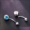 Body Arts Tattoos Art Health Beauty Stainless Steel Double Ball Belly Button Ring 14G Curved Piercing Navel Barbell For Dhkml