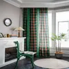 Rideau Tentures Vert Plaid Creux Rideaux Américain Crochet Treillis Épissure Partition Pour Salon Porte Baie FenêtreRideau