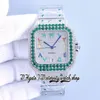 TWF TW0009 JAPAN MIYOTA MANS MANS Watch Green Big Diamonds Bezel ICED بالكامل Diamond Dial علامات عربية مقاوم للصدأ الساعات الأبدية