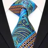 Cravatta da uomo Strisce Paisley E3 Multicolor Blu Turchese scuro Arancione Cravatte da uomo Set Cravatte Fazzoletto da taschino 100% seta Jacquard tessuto 0FC6