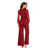 Women's Clothing Spring Summer 2022 V-neck Office Lady Gauze Patchwork Rivet Long Sleeve Jumpsuit Women Overalls Y2k Solid Color Y220511