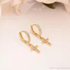 Hoop & Huggie earring 18K 22K 24K THAI BAHT YELLOW Solid Gold Filled EARRINGs JEWELRY Fine Many CZ Inlay Cross Special Design Christian party Bless