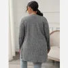 Kvinnors plus storlek ytterkläder rockar kvinnor lång ärm öppen front ribbad stickad pock fickdesign lös vårhöst elegant casure cardigan