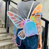Moda feminina laser mini mochila butterfly angel asas do dia para meninas viagens casuais bolsa escolar bolsa de couro holográfico 220817