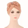 Muslim Kvinnor Hijab Turban Hat Bowknot Cross Panna Bonnet Headwrap Scarf Chemo Hårförlust Cap Beanies Islamic Cover Solid Färg