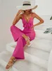 Women's Two Piece Pants Spring And Summer Rose Red Sling Tube Top Backless Sexy Blouse Women's High Waist Long Flared Suit Women SetWome