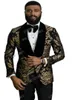 Ny elegant dräkt homme sjal lapel svart jacquard middag fest brudgum bär män bröllop kostymer för män prom tb