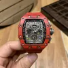 Uxury Watch Date Business Leisure Richa Milles Carbon Fiber Red Personality Mens Automatic Mechanical Watch Tape Tide Tide Agenda Sfeer