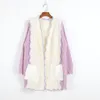 509 2022 Summer Kint Pullover de manga comprida Crew pescoço Brand de mesmo estilo suéter branco xadrez roxo de luxo para mulheres roupas dl6