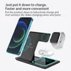 Trådlös laddare Dock Multifunktionell station 15W 3 i 1 en vikbar bärbar snabb laddstationer Dock Magnetic Phone Holder Qi Chargers Stand med nattljus