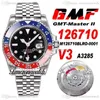 GMF V3 GMT II 126710 A3285 Automatyczny Zegarek Mężczyzna Pepsi Czerwony Niebieski Ceramiczny Bezel Czarny Dial 904L Jubilesteel Bransoletka Karta gwarancyjna Super Edition TimeZoneWatch R10