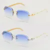 New Metal Rimless Original White Genuine Natural Buffalo Horn Sunglasses Unisex Good Quality Glasses Outdoors Driving glasses Diamond cut Lens 18K Gold Frames