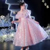 2122 Pink Flower Girl Dresses For Wedding Sequined Spets Floral Applicies Tiered kjolar Girls Pageant Dress Kids Birthday Party Bir9975238