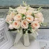 Holding Flowers Artificial Natural Rose Wedding Bouquet with Silk Satin Ribbon Bridesmaid Bridal Party299n