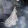 Vintage Beige Mermaid Lace Bröllopsklänning med avtagbar tåg Overskirt Applique Pärlor Långärmad Brudklänningar Illusion Neck Brud Bröllopsklänningar Robe de Marie