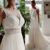 Robe De Novia Robes De Mariée Boho Robes De Mariée 2022 Col en V Plage Dentelle Élégant Bohème Tulle Sexy Dos Nu Robe De Mariage271Y