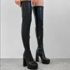 Botas altas hasta el muslo para Mujer, Botas sexis de tacón superalto fino con diseño de piedra, Botas de cuero con plataforma, zapatos de baile altos por encima de la rodilla, Botas para Mujer