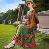 Summer Boho Casual Floral Silk Maxi Dresses Elegant Party Vestidos Women Vintage 4xl Plus Size Chiffon Midi Dress 220516