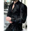 Men's Casual Shirts Men's Spring Fashion Social Men Turn-down Collar Buttoned Shirt Geometric Print Long Sleeve Tops Men's Clothing