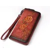 Portefeuilles Luufan Hoge kwaliteit vrouwelijke gravure Embossing Leather Long Purse Featured Echte Wallet Red Black Brown For GirlSwallets