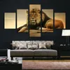 Affiche d'animaux modulaires en toile, 5 pièces, images imprimées de Lion, peintures murales sans cadre, décorations murales pour salon