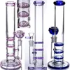 Purple roze blauw rechte roken Hookah Bongs met drie lagen Citer Zwart Groen Dab Rig Rook Bubbler 14mm gewricht Recycler Water Pipe