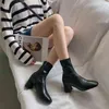 Autumn Ankle Boots For Women 2022 Square Toe Elegant Short Boots Zippers Soft Leather Lady Office Fashion Mid Heel Shoes Y220817