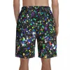 Shorts Masculino Multicolor Sparkle Board Preto Glitter Print Praia Masculino Cintura Elástica Lindo Calção de Banho Plus Size Masculino