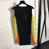 Vintage estampado Slit chaleco vestidos para mujer diseñador lujo sin mangas fiesta boda vestido moda señoras faldas verano