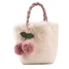 Outdoor Bags White Fluffy For Women 2022 Chain Plush Tote Bag Soft Furry Luxury Designer Handbag Cherry Fur Crossbody Shoulder