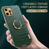 Luxury Business Leather Crocodile Texture Cell Phone fodral med fingerringhållare för iPhone 15 14 13 12 11 Mini Pro Max XS XR 6 7 8 Plus Skyddsfodral